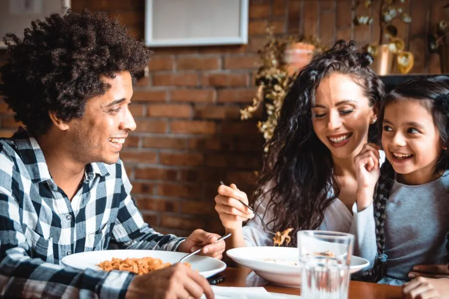 Family talking at meal time