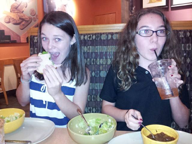 two girls eating