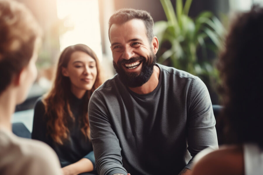 Smiling man in group therapy session