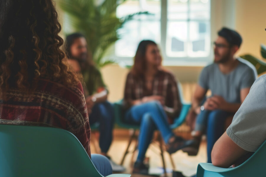 people sitting in a circle in a support group