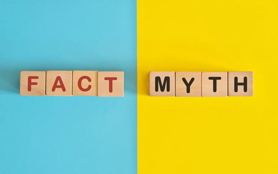 letter tiles spelling out fact and myth